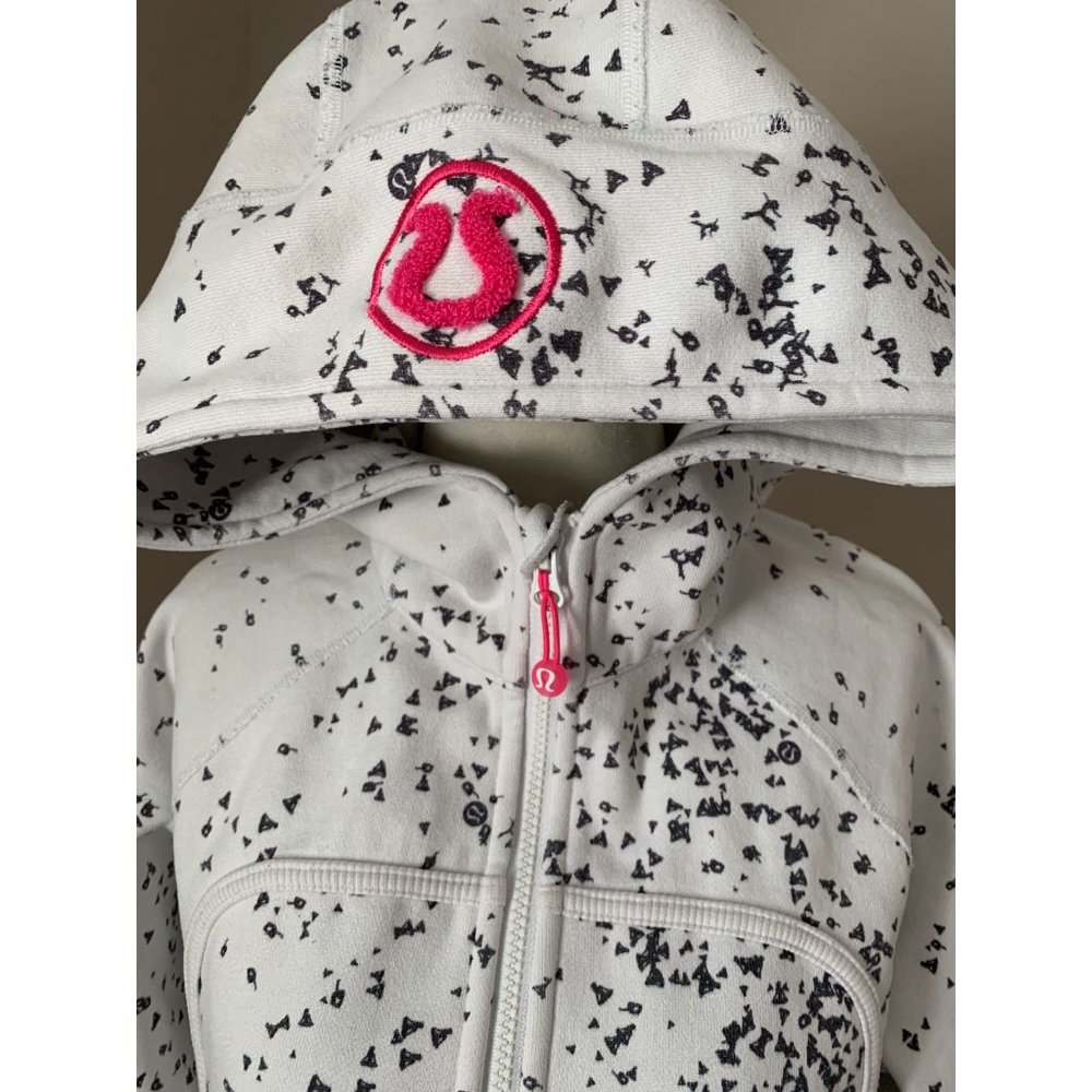 Lululemon Thick Scuba Hoodie 10 Rare Print full Zip Jacket Thumbholes white